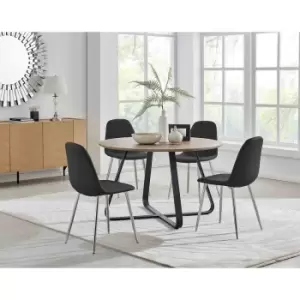 Furniture Box Santorini Brown Round Dining Table and 4 Black Corona Silver Leg Chairs