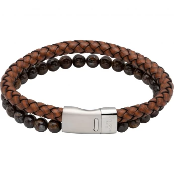 Unique & Co. Antique Dark Brown Leather Bracelet with Tiger Eye & Steel Magnet Clasp