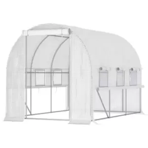 Outsunny - 3 x 2 x 2m Walk-in Tunnel Greenhouse w/ pe Cover Mesh Window White - White