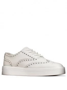 Clarks Hero Brogue Leather Trainers - White Leather, White Leather, Size 5, Women
