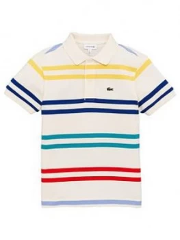 Lacoste Boys Short Sleeve Multi Stripe Polo Shirt - Cream, Size 14 Years