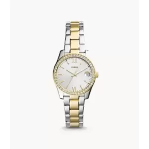 Fossil Womens Scarlette Mini Three-Hand Date Two Tone Stainless Steel Watch - Gold / Silver