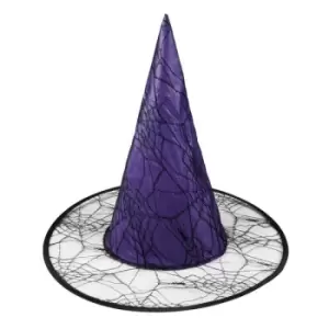 Witch Hat With Spider Webs Fancy Dress (Purple)