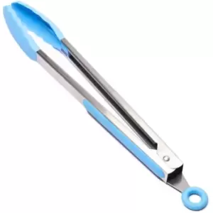 Silicone Kitchen Cooking Salad Serving bbq Tongs Stainless Steel Handle Utensil - Blue