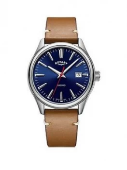 Rotary Rotary Blue And Silver Detail Date Dial Tan Leather Strap Mens Watch