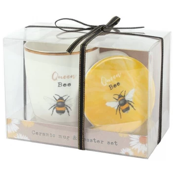 Queen Bee Ceramic Mug and Coaster Set