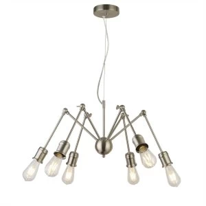 6 Light Multi Arm Pendant Satin Silver, E27