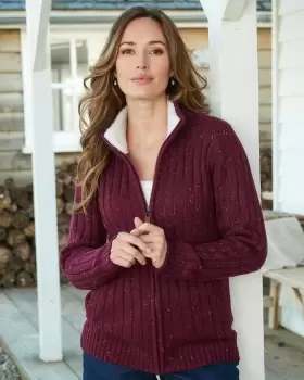 Cotton Traders Sherpa Trim Cardigan in Red