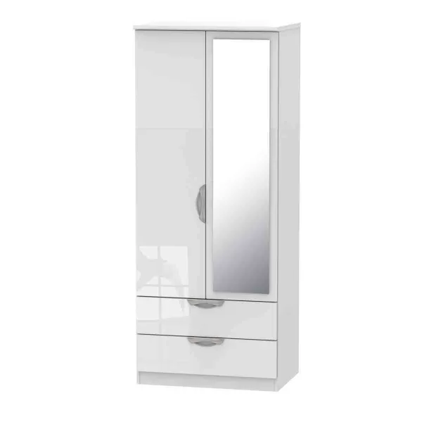 Welcome Furniture Ready Assembled Camden 2 Door 2 Drawer Mirrored Robe In White Gloss