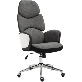 Modern Office Chair Ergonomic Thick Padding High Back Armrests Height Adjustable Rocking w/ 5 Wheels Swivel Home Office Grey White - Vinsetto