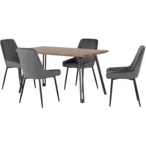 Seconique - Quebec Straight Edge Dining Set Medium Oak Effect with Grey Velvet Chairs