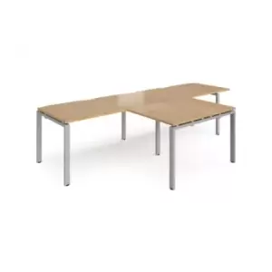 Bench Desk 2 Person With Return Desks 3200mm Oak Tops With Silver Frames Adapt