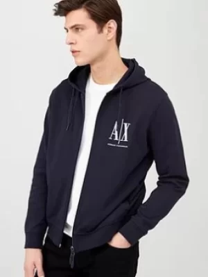 Armani Exchange AX Icon Logo Zip Through Hoodie Black Size M Men