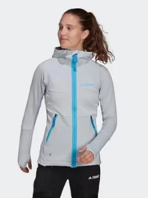 adidas Terrex Tech Flooce Hooded Hiking Fleece Jacket, Blue, Size L, Women