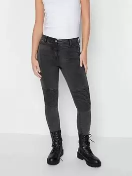 PixieGirl Petite Washed Ava Biker Skinny Jean - Black, Size 14, Women