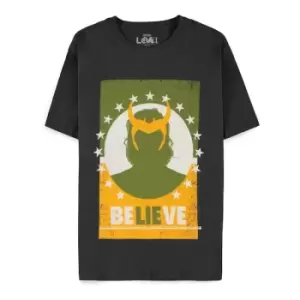 Marvel Comics Loki Believe Poster Mens Large T-Shirt - Black