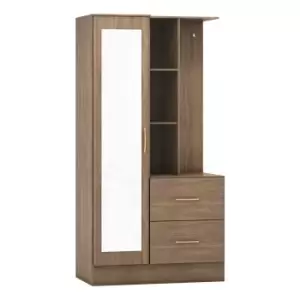 Seconique Nevada Mirrored Open Shelf Wardrobe - Rustic Oak Effect