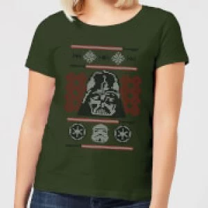 Star Wars Darth Vader Face Knit Womens Christmas T-Shirt - Forest Green - XXL