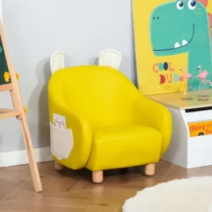 HOMCOM Cute Animal Kids Sofa Chair with Storage bags PU Leather Upholstered Single Sofa Couch for Kids Toddlers for Childrens Room Bedroom, Yellow