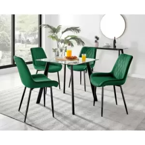 Furniture Box Seattle Glass and Black Leg Square Dining Table & 4 Green Pesaro Black Leg Chairs