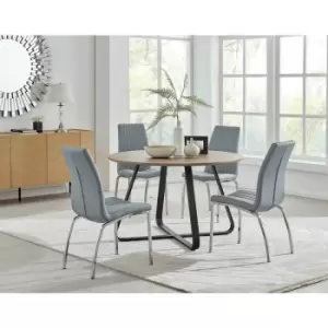 Santorini Brown Round Dining Table And 4 Grey Isco Chairs - Elephant Grey