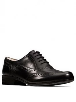 Clarks Hamble Oak Wide Fit Brogues - Black Leather, Size 5, Women