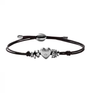 Fossil Stainless Steel Stone Set Heart Leather Cord Bracelet