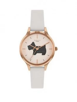 Radley White And Navy Dog Detail Dial White Leather Strap Ladies Watch