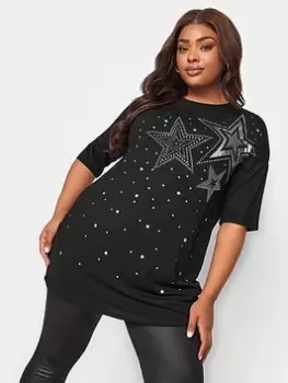 Yours Sequin Embellished T-Shirt, Black, Size 16, Women