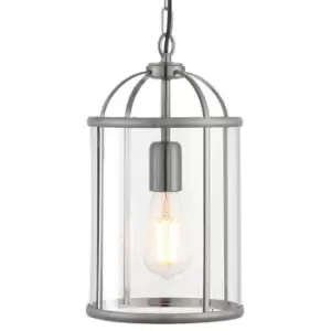 Hanging Ceiling Pendant Light Nickel & Glass Lantern Box Shade Lamp Bulb Holder