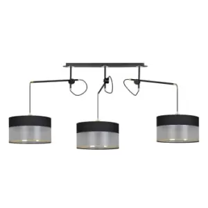 Monolit Black Pendant Ceiling Light with Black, Gold Fabric Shades, 3x E-27