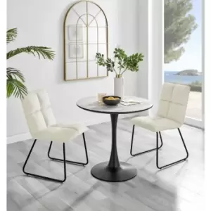 Furniturebox UK - Furniturebox Elina White Marble Effect Modern 80cm Round Dining Table & 2 Cream Menen Velvet Chairs