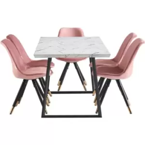 7 Pieces Life Interiors Sofia Toga Dining Set - an Extendable White Rectangular Wooden Dining Table and Set of 6 Pink Dining Chairs - Pink