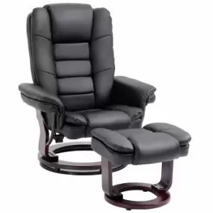 Homcom Swivel Manual Recliner And Ottoman Set PU Faux Leather Lounge Chair Black