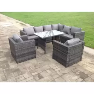 Fimous 8 Seater Outdoor Rattan Corner Dining Complete Set