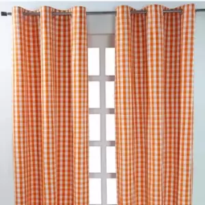 HOMECAPES Cotton Orange Block Check Gingham Eyelet Curtains 117 x 137cm - Orange