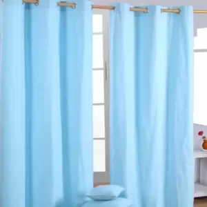 Homecapes Plain Blue Cotton Eyelet Curtains 117 x 137cm - Blue