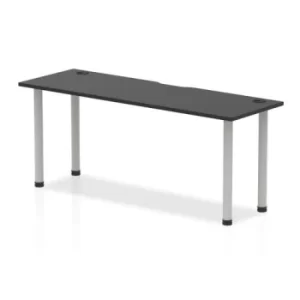 Impulse Black Series 1800 x 600mm Straight Table Black Top with Cable Ports Silver Leg