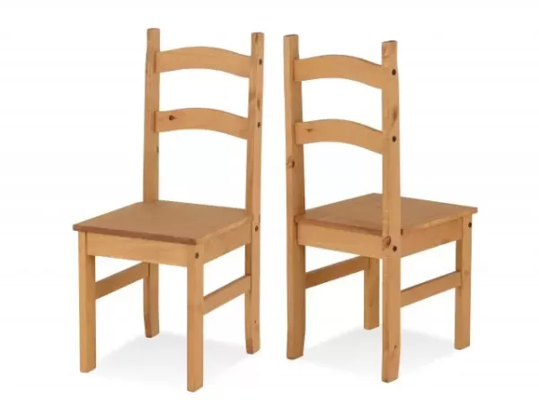 Seconique Budget Mexican Set of 2 Pine Wooden Dining Chairs