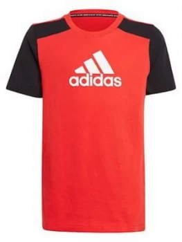 Adidas Boys Junior Badge Of Sport T-Shirt - Red/Black