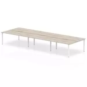 B2B White Frame Bench Desk 1200 Grey Oak 6 Pod