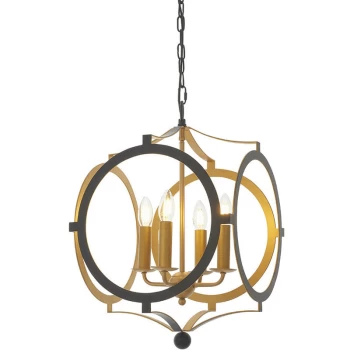 Merano Vicenza 4 Light Ceiling Pendant Matt Black & Gold Paint