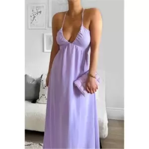 I Saw It First Lilac Woven Strap Back Slit Front Maxi Dress - Purple