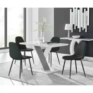 Furniture Box Monza 4 White/Grey Dining Table and 4 Black Corona Black Leg Chairs