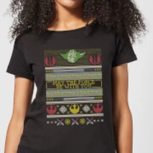 Star Wars May The force Be with You Pattern Womens Christmas T-Shirt - Black - 5XL