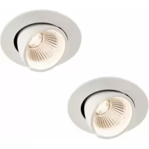 2 pack Fully Adjustable Ceiling Downlight - 9W Warm White LED - Matt White