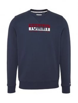 Tommy Jeans TJM Essential Split Box Crew Sweatshirt - Navy, Size 2XL, Men