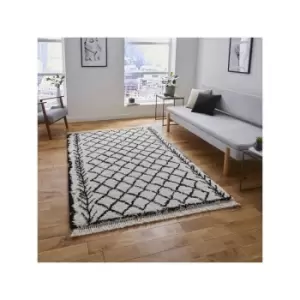 Boho 7043 Shaggy Rug, White/Black, 120 x 170 Cm - Think Rugs