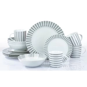 The Waterside 16 Piece Grey Stripe Dinner Set