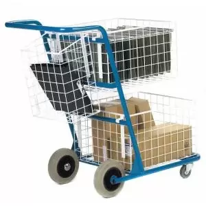 Medium Premium Mail Distribution Trolley with Rear Pannier Basket Blue